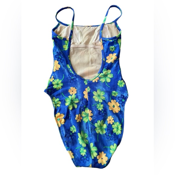 Cherokee Vintage Hippie Tropical Floral High Hip Open Back One Piece Swimsuit - Picture 2 of 6